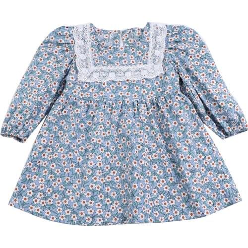 Toddler Girl Dresses New 2021 Cute Fashion Print Knee-Length Lace Long Sleeve
