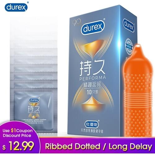 Durex Condoms Mutual Climax Ribbed Dotted Safe Delay Ejaculation Long Lasting Lubricated Penis Sleeve Adult Sex Toys for Men