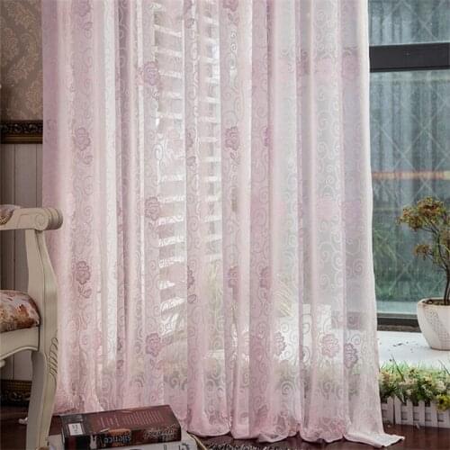 Pink lace Sheer curtains for living room bedroom floral tulle for window treatment home decoration