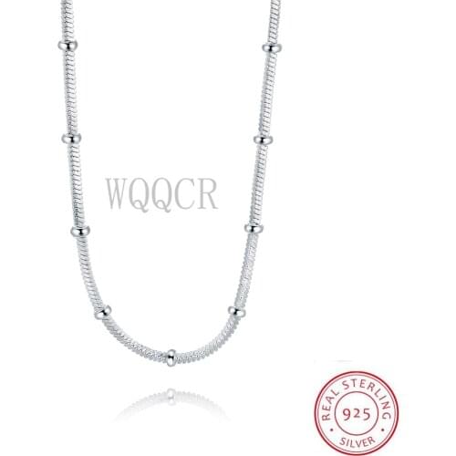 Silver Short Necklace Clavicle Chain Noble Female Minimalist Snake Chain Bead Necklace Lady 925 Silver Jewelry Gift