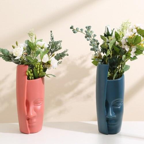 Nordic Modern Human Face Sculpture Vase Cosmetic Storage Jar Anti-drop Plastic Dried Flower Ornaments Art Home Decoration New