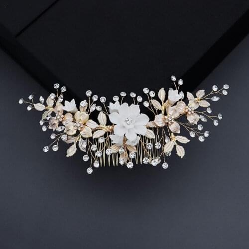 Wedding Party Fashion Headdress Bridesmaid Side Hair Comb For Bride Gold Pearl Flower Crystal Hair Pins Hair Accessories