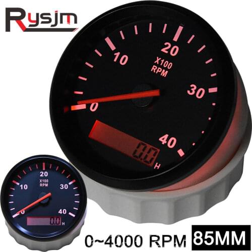85mm Car Tacho Sensor Marine with LCD Hourmeter Digital 4000 RPM Meter Motorcycle Tachometer for Boat 12V 24V Red Backlight