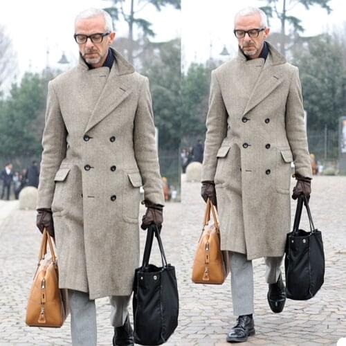 Warm Mens Long Coat Jacket Double Breasted Men Tuxedos Formal Business Mens Prom Dinner Blazer Suit Only One Piece