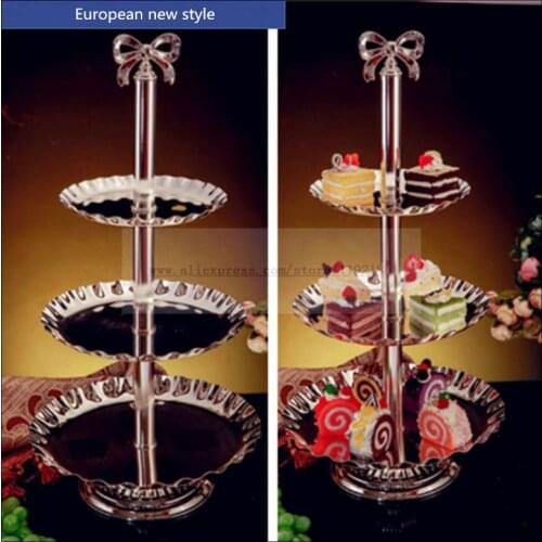 1 Pcs European silver plated three-layer cake stand wedding birthday snack stand afternoon tea dessert fruit plate
