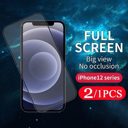 2/1Pcs Full Cover Tempered Glass for iPhone 12 Mini 11 Pro Max SE 2020 X XS XR 7 8 Plus Protective Phone Screen Protector Film