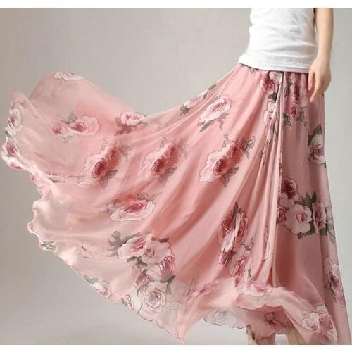 2020 New arrival Womens Floral Chiffon Long Maxi Skirt Holiday Beach Boho Floor Length Skirts