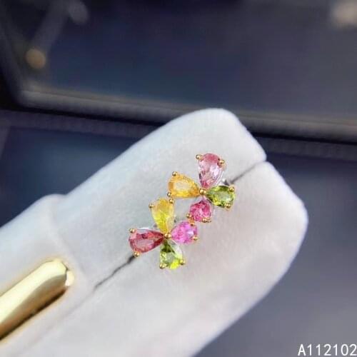 KJJEAXCMY fine jewelry 925 sterling silver inlaid natural tourmaline Popular Chinese style female flower ear nail support test