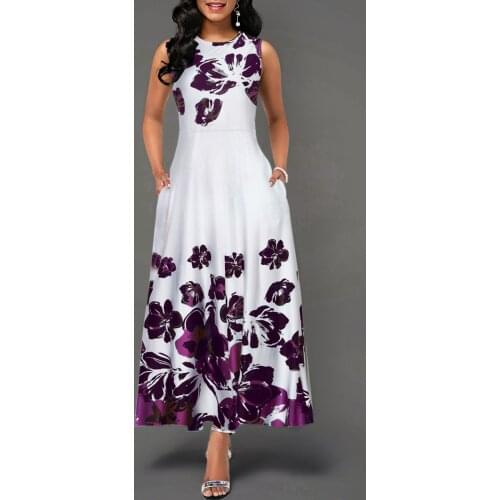 Womens Boho Floral Long Vintage Maxi Dress Evening Party Beach Tunic Sleeveless Dress Summer