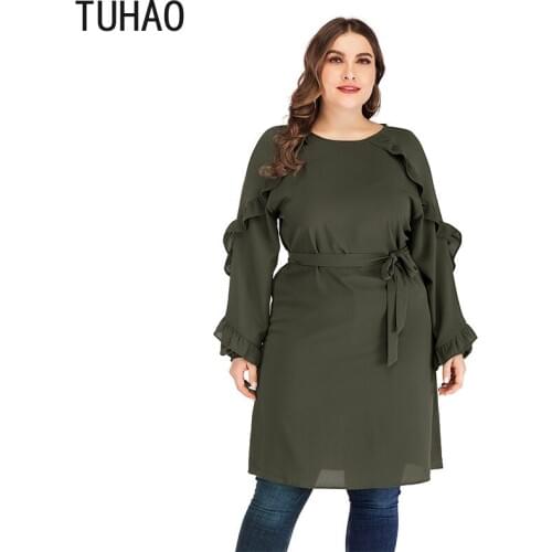 TUHAO Plus Size 5XL 4XL 3XL Women Dress SPRING Oversize Dresses Sexy Elegant Fashion Elegant Office Lady Ruffles Dress CMFS