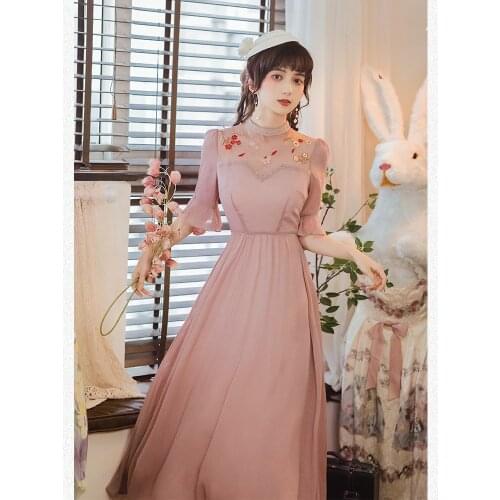 Summer Robe Femme High Quality Mesh Embroidered Chiffon Gentle Retro Dresses Flared Sleeve Elegant Maxi Dress