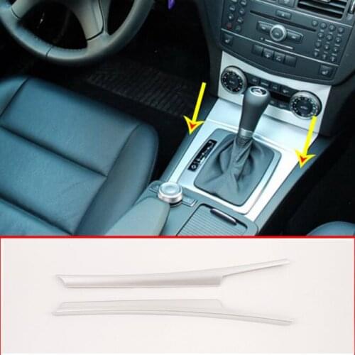 2pcs For Mercedes Benz C Class W204 C180 C200 C260 2007-2013 Car Silver Center Console Gear Shift Side Decoration Stickers Parts