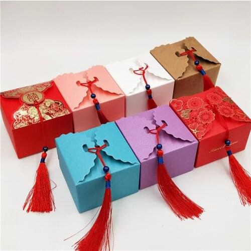 30Pcs/Lot Gift Packaging Box Various Colors With Red Tassel Strings Candy Gift Packing Boxes Case Handicrafts Ornament Box Favor