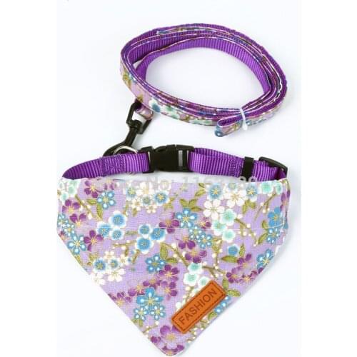 72 sets/lot Dog Collar Bandana Soft Leather Dog Leash Cute Cat Collar Pet Collar Leash