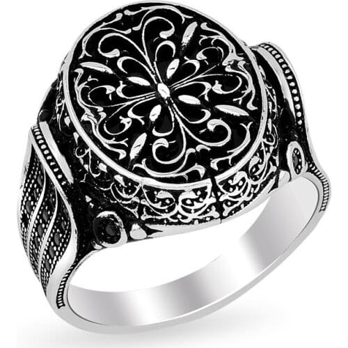 925 sterling Silver Onix Stone Mosaic Pattern Ring