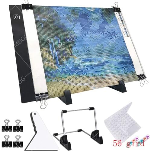 A4 LED Light Pad for Square Diamond Painting, USB Powered Light Board Kit, Adjustable Brightness with Detachable Stand and Clips