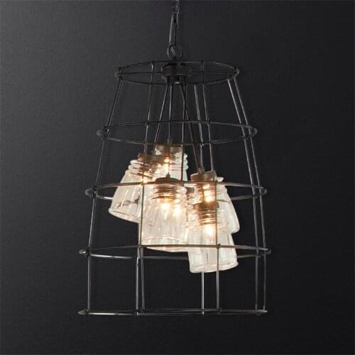 American Birdcage glass pendant lights retro industrial lamp Nordic restaurant bar clothing shop kitchen iron hanging lighting