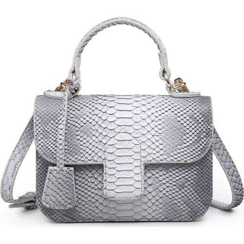 Free Customized Gray Python Pattern Leather Luxury Handbags Women Bags Designer Shoulder Bag Ostrich Leathe Purse for American