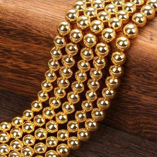 Natural Stone Gold Hematite Beads Fit DIY Bracelet Necklace 4 6 8 10 MM Pick Size For Jewelry Making
