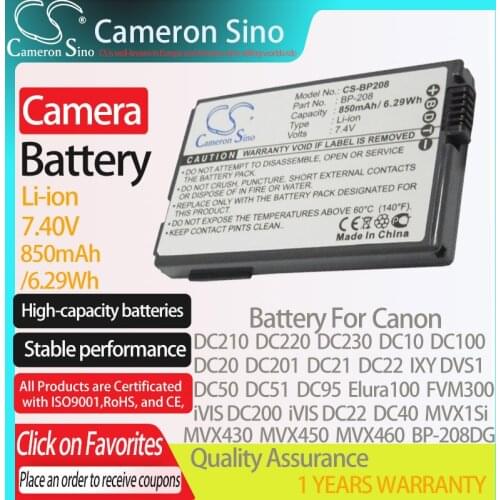 CameronSino Battery for Canon DC210 DC220 DC230 DC10 DC100 DC20 DC201 DC21 DC22 DC40 DC50 DC51 fits Canon BP-208 camera battery