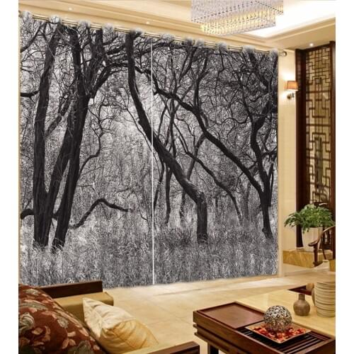Black and White Winter Forest Landscape Curtains For Bedroom Blackout Curtains 3D Curtain For Window Living room