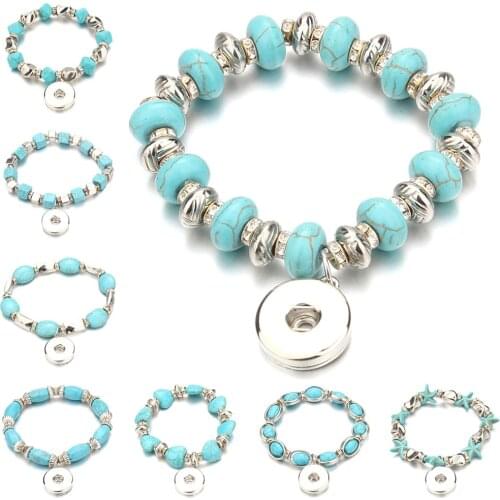 Snap Button Jewelry Stone Beaded Charm Bracelets Bangles Fit 18mm Snap Button Women Charm Elasticity Rope Men Bracelet
