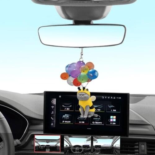 Cartoon Cute Cat Car Hanging Ornament with Colorful Balloon Car Interior Decor Cat Dog Hanging Ornament Decoration for Auto