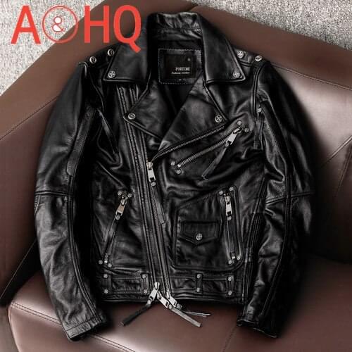 2021 Motorcycle Leather Jacket Men Real Cow Leather Coat High Quality Vintage Mens Jackets Blouson Cuir Homme KJ6770