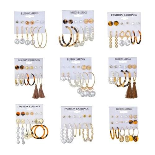 Oversized Earrings Set Pearl Acrylic Pendant Earrings For Women Big Circle Leopard Bohemia Brincos Fashion Jewelry