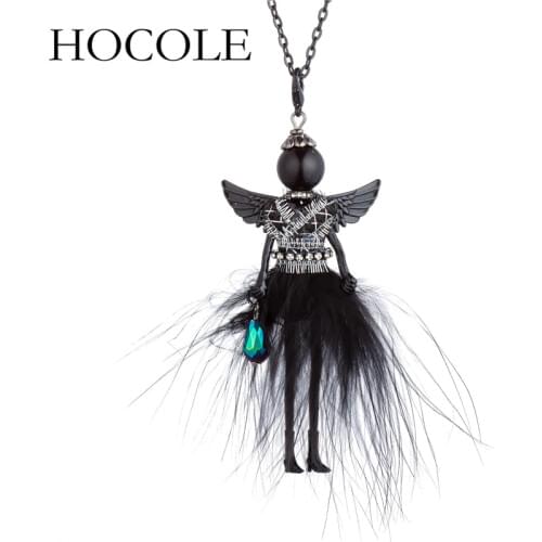 HOCOLE 2018 new girl doll angel wings women necklace statement handmade cute princess trendy pendant fashion party gift jewelry