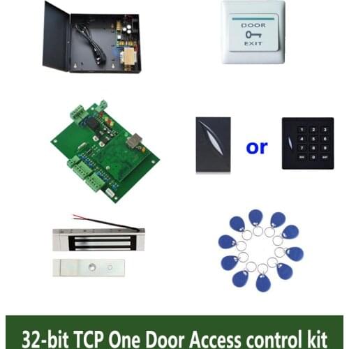 RFID 32-bit access control kit,TCP/ip one door access control+powercase+180kg magnetit lock +ID reader+button+10 tag,sn:kit-T03