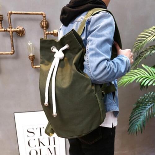 Mens Canvas Backpack New Large Capacity Men Drawstring Bagpack Bucket Unisex Fashionable Concise Shoulder Bag Male Schoolbag