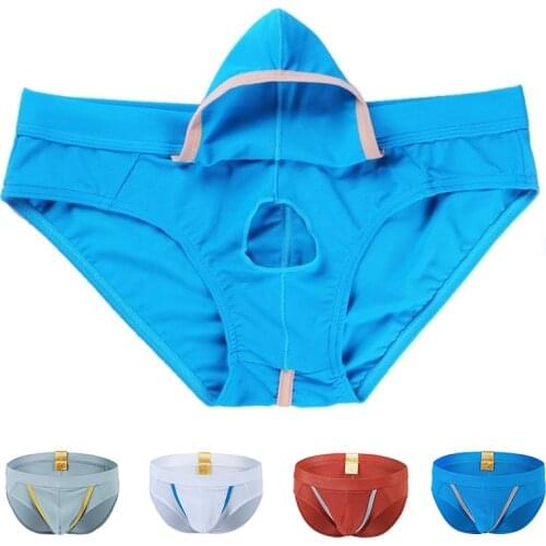 Penis Hole Underwear Men Sexy Mens Briefs Low Waist Underpants Open Penis Pouch Cover Bag Spandex Panties S-XL