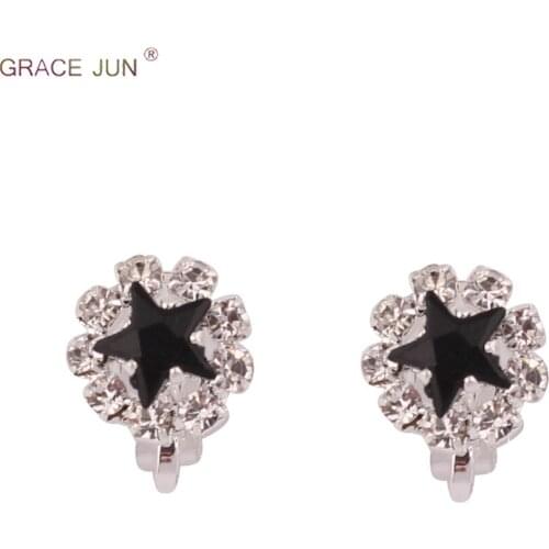 GRACE JUN Hot Sale Rhinestone Crystal Star Clip on Earrings No Pierced for Girl Student Cuff Silver Plated Earrings Wholesale