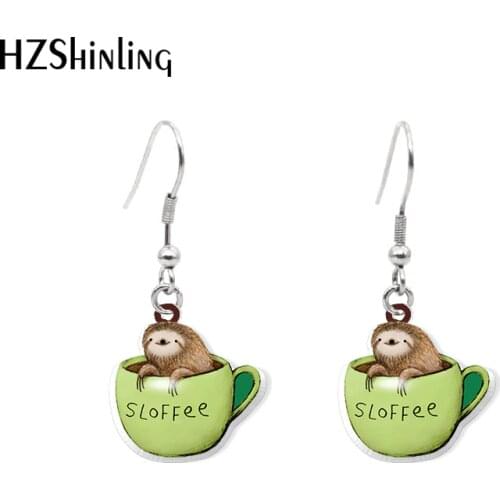 2020 New Funny Sloth Acrylic Hook Earring Sloffee Handmade Animal Epoxy Earrings Jewelry Gifts Girl