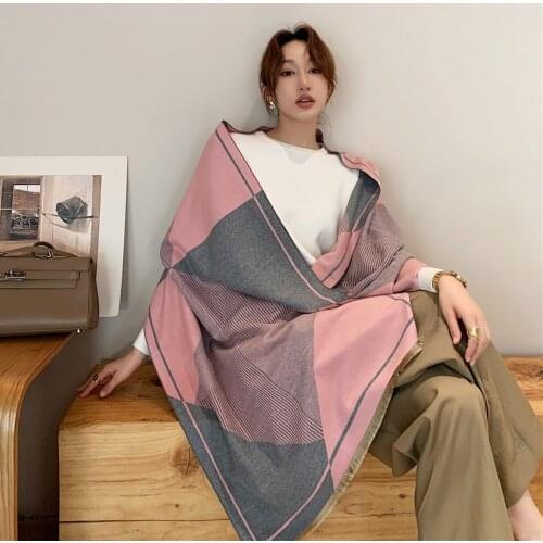 2020 Luxury Brand Scarf for Women Striped Cashmere Scarves Pink Shawls Wrap Warm Blanket Stoles Ladies Female