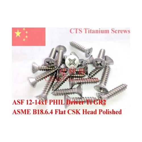 Titanium screws 12x1 Flat CSK Head Phillis Driver Self Tapping 50 pcs Ti GR2