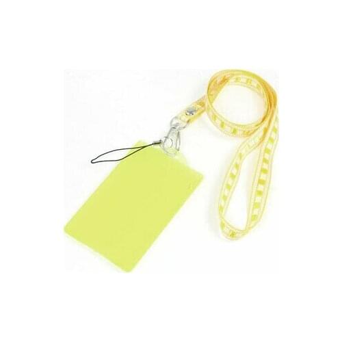 Yellow Plastic Vertical Business Card Holder w Checkered Lanyard Neck Strap