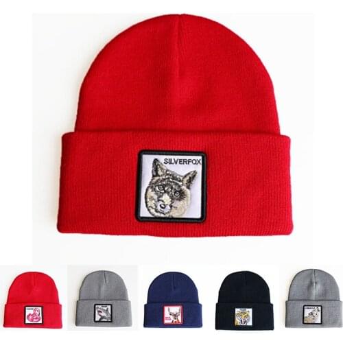 Women Fashion Animal Embroidered Cap Men Pullover Knitted Ski Wool Cap Unisex Winter Keep Warm Hat Couple Beanie Hat Adult Cap