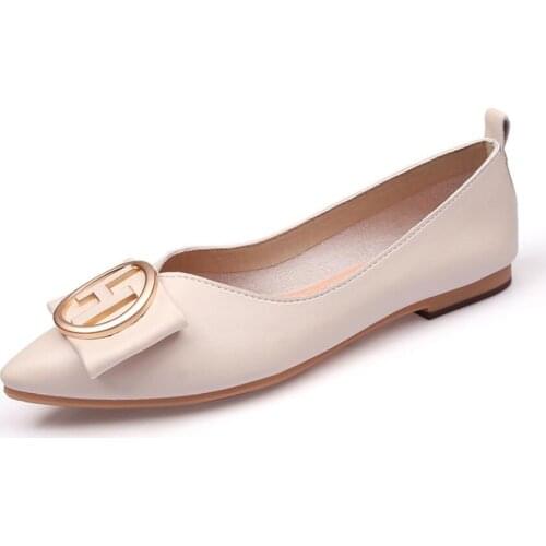 Large size womens shoes 2020 new autumn womens flat shoes shallow mouth pointed metal womens shoes hot sale