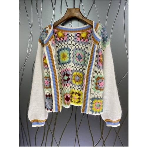 2021 Autumn Fashion Sweater Cardigans High Quality Women Colorful Crochet Knitting Long Sleeve Casual Cardigan Tops Coat Outwear