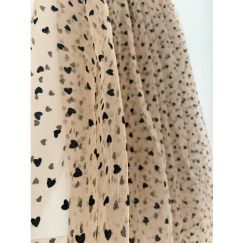 1 yard Nude Tan Tulle Lace Fabric With Velvet Hearts Tulle Mesh Fabric With Velvet Dot New Arrival