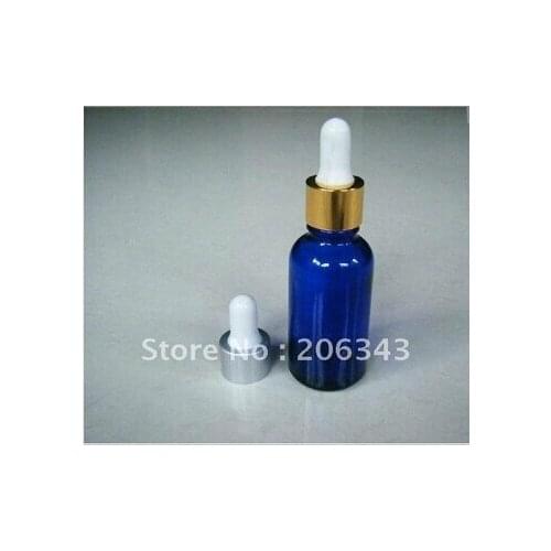 20ml blue essential oil bottle with silver/gold electric aluminum cap,silicon/glass dropper for cosmeticl packaging