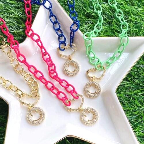 3Pcs Gold Smiley charms pave Cz Crystal Heart Lock happy face pendant necklace For Women Party Gift
