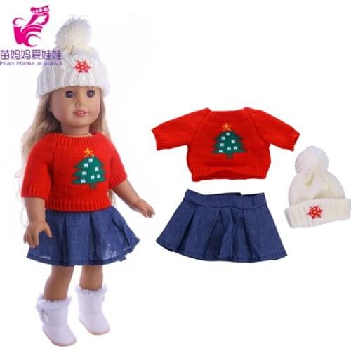 3 in 1 Red sweater+ cap+ jeans dress for newborn Baby doll Clothes Wear fit 18 inch girl doll dress best Birthday Gift