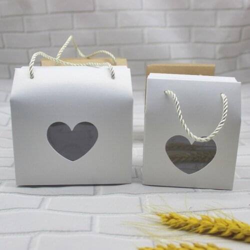 5pc DIY two size heart window gifts package box with film pvc kraft white blank candy wedding party suppiles package box