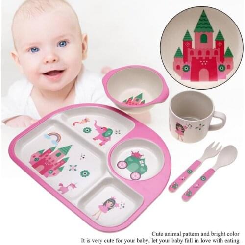 5Pcs/set Bamboo Fiber Baby Plate Dishes Children Tableware Dishes Dinnerware baby Creative Gift Eco-friendly