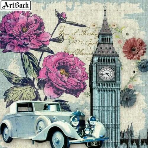 5d full square round diamond painting classic car Big Ben landscape stamp 12 style stickers diamond mosaic embroidery crafts