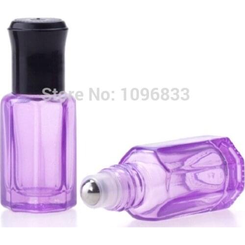 6ml Empty Glass Roll on Ball Bottle Purple Essential Oil Bottle With Stainless Steel Roller Ball Cosmetic Container 50pcs/Lot