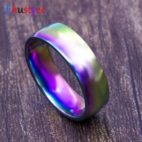 6mm New Rainbow Colorful Stainless Steel Ring Wedding Band Ring Lover Couple Rings Neutral Fashion Jewelry Gift